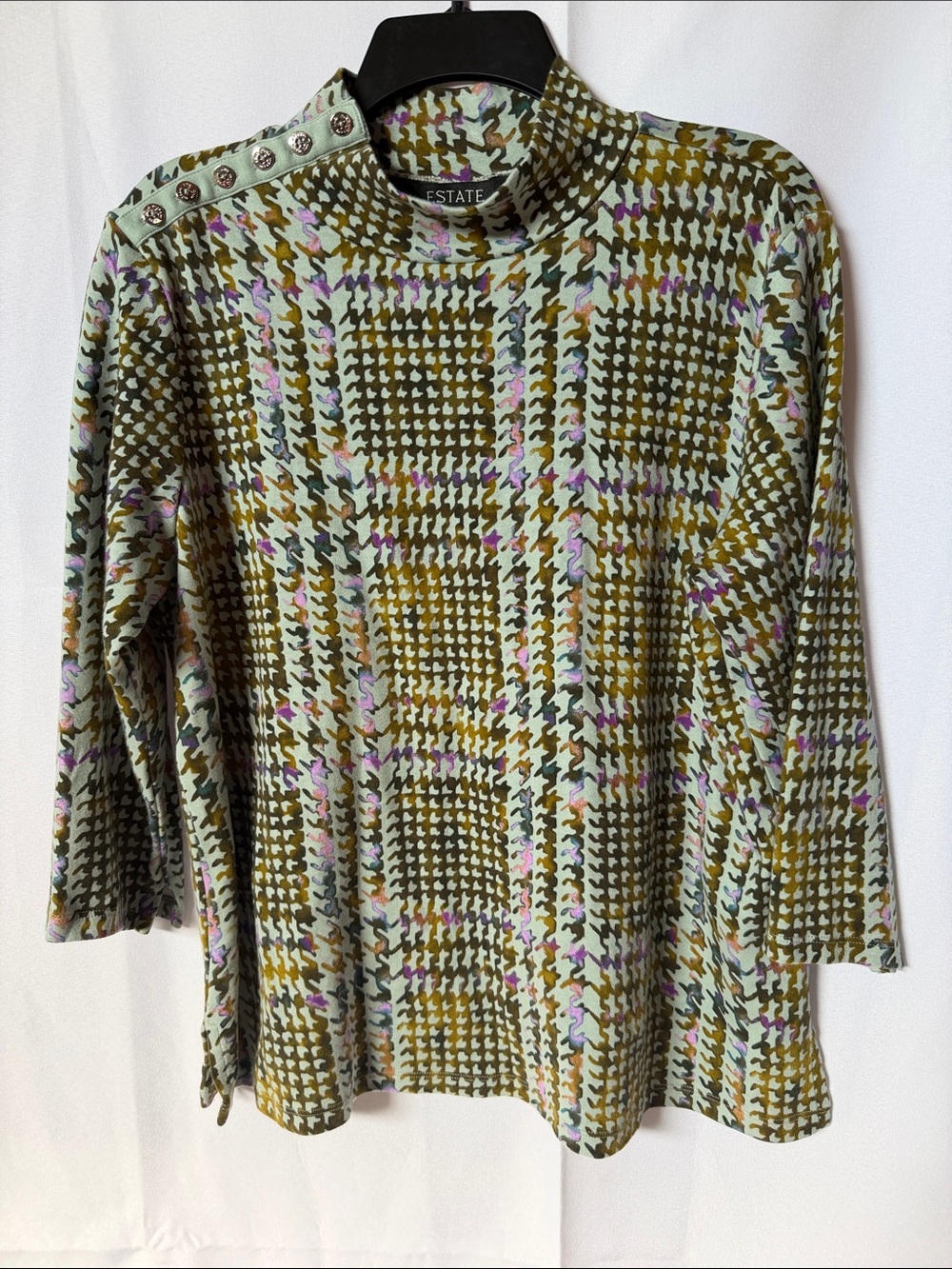 Estate, Mint & Lavender Houndstooth Mock Neck